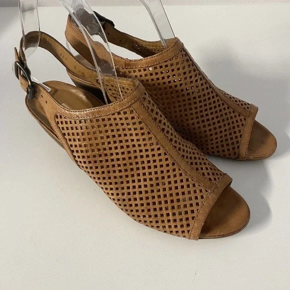 Paul Green Lois Slingback Perforated Leather Sandal Cognac Open Toe 5 UK… - Picture 2 of 9